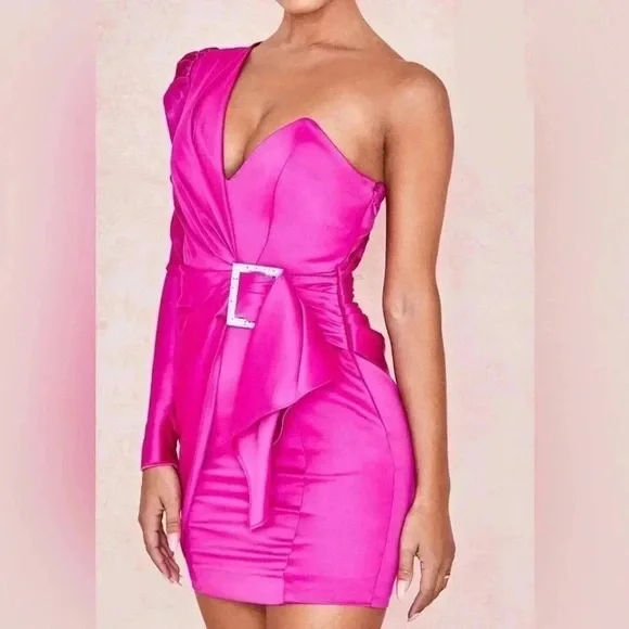 House Of CB Hot Pink One Shoulder Dress - Picture 3 of 6